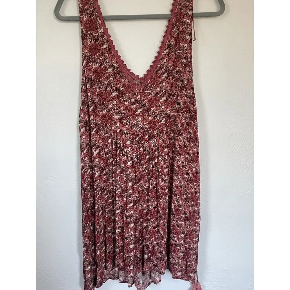 Zara Trafaluc Pink Floral Short Crinkle Sun Romper V Neck Tassel Tie‎ Size XS - Picture 6 of 8